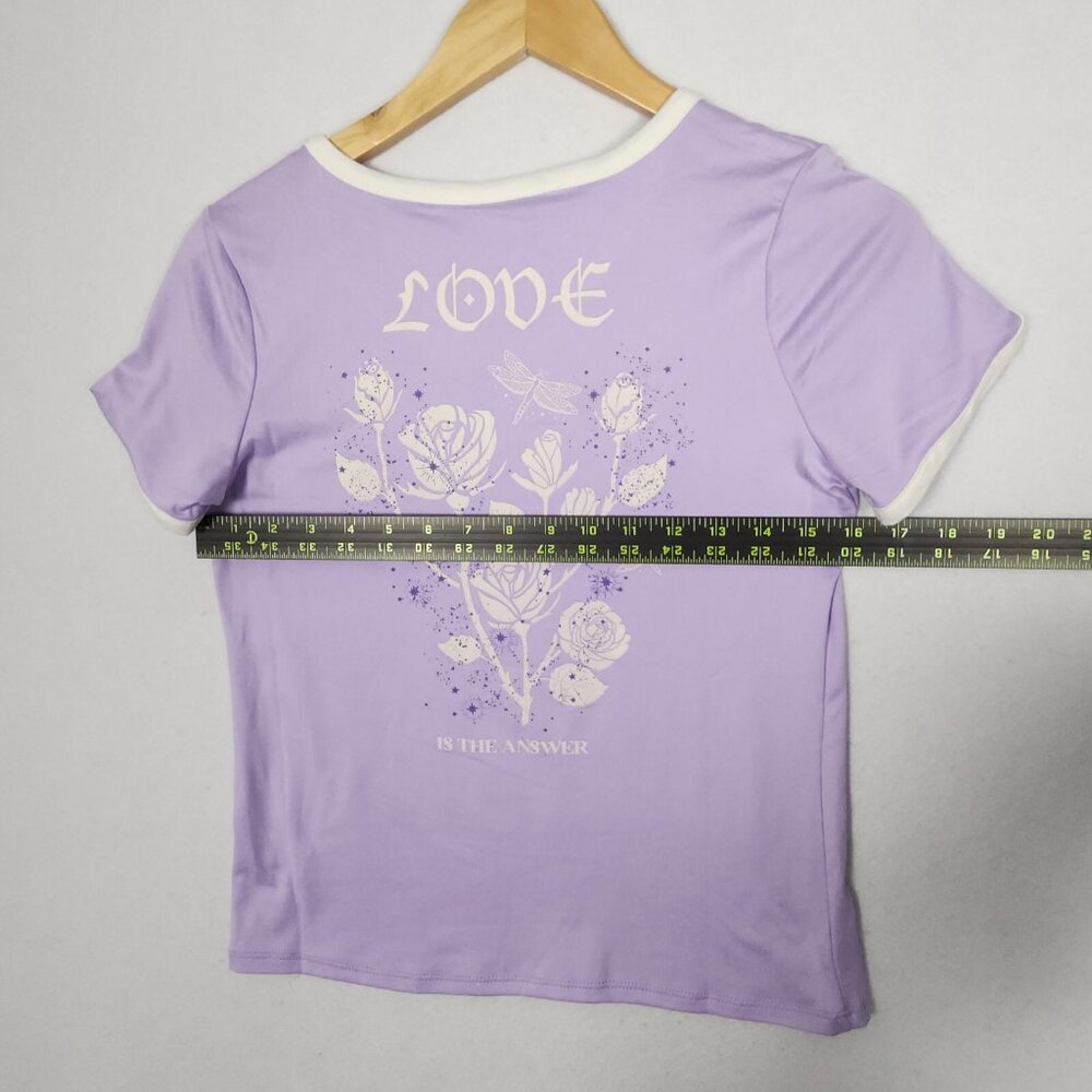 Belle du Jour Lot of 3 Girls Shirts L-XL Love Happy Graphic Blue Yellow Purple - Picture 14 of 16